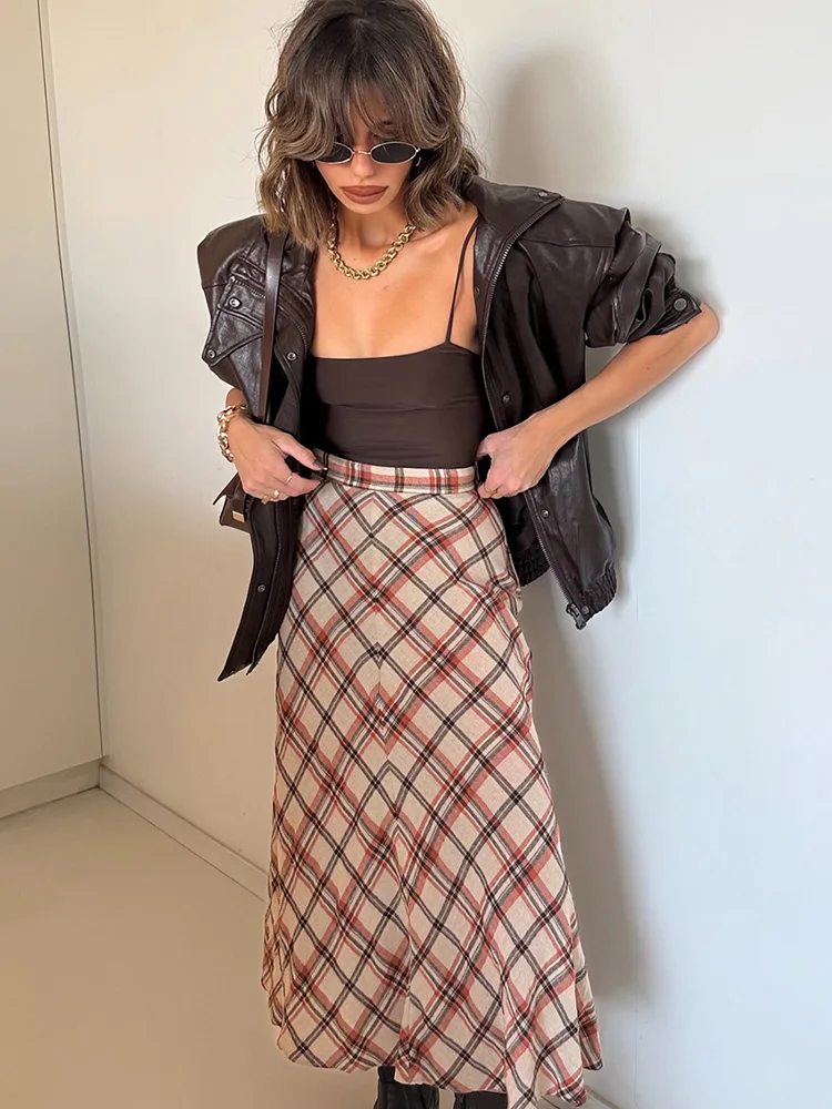 

HH женская новая модная универсальная клетчатая тонкая юбка-миди на молнии женская с высокой талией повседневная длинная юбка до щиколотки в уличном стиле Mujer