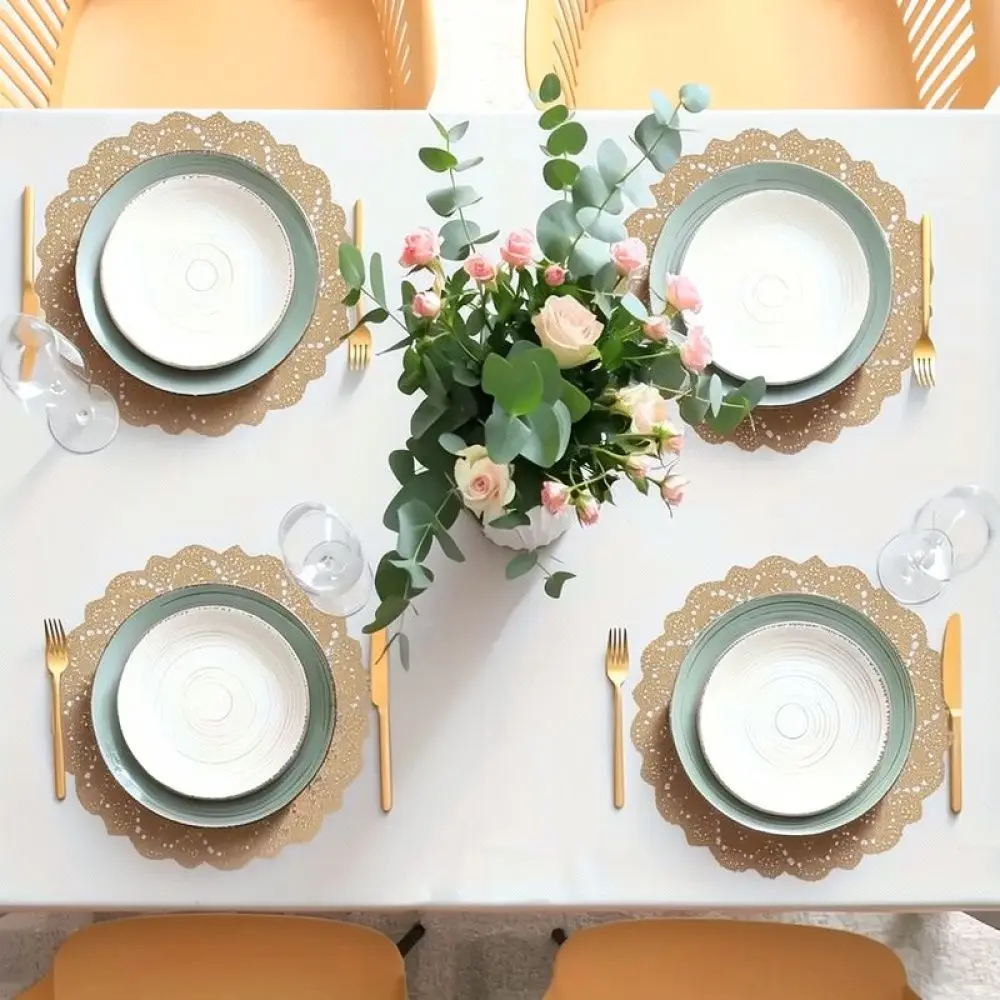 Elegant Kraft Paper Lace Doilies Wave Edge Placemats For Wedding Banquet Dessert Display Kitchen Table Decor