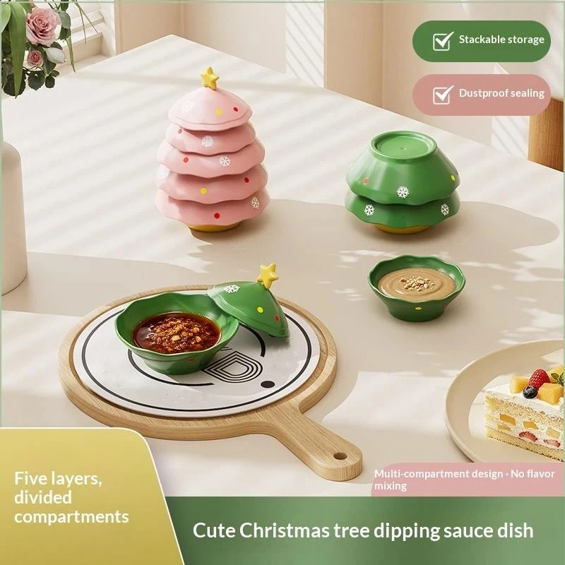 ~1PcsChristmas Tree Dipping Dish Set, High Beauty Household Utensils, Hotpot Dipping Dish, Cute Small Dish, Soy Sauce