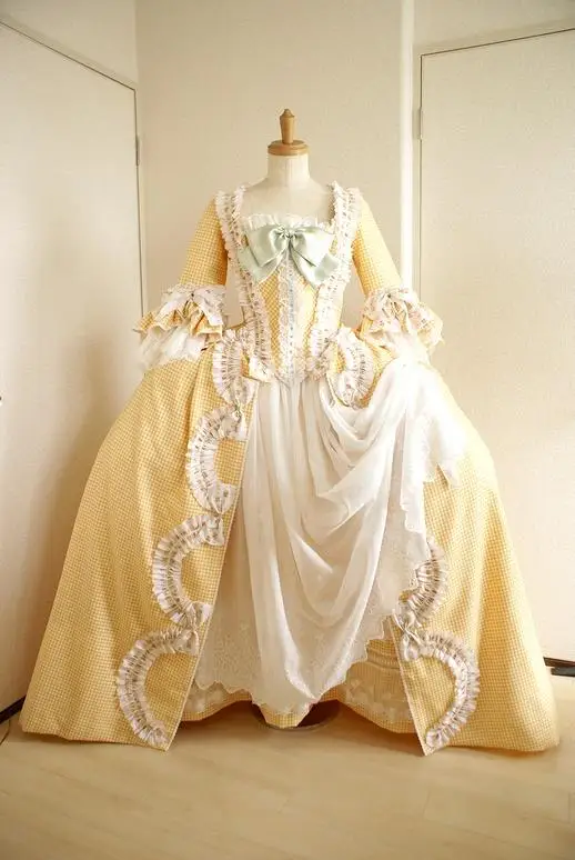 Victotian Royal 18th Century Georgian Costume Rococo Baroque Marie Antoinette Ball Yellow Dresses Renaissance Vintage Ball Gown