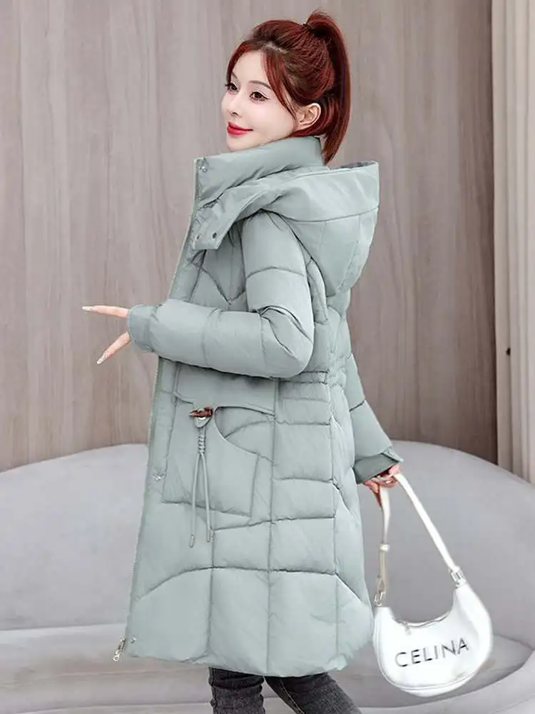 Detachable Hat Cotton Jaet Large Size Loose Anti-Aging down Cotton Clothes Women's Outerwear Mid-Length Parka Zipper Closure