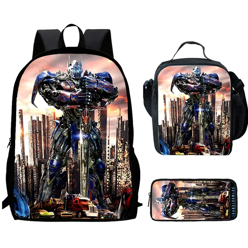 Cartoon Trans-formers Child School Backpack With Lunch Bags Pencil Bags For Kindergarten,Light Weight School Bags For Boys Girls