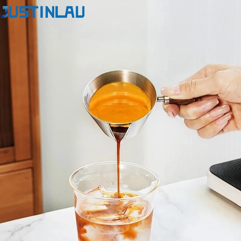 JUSTINLAU Espresso-Extraktionsbecher aus Edelstahl 304 mit Griff und Skala, verdickter Unzen-Kaffeebecher, Zubehör für Zuhause, Küche, Café