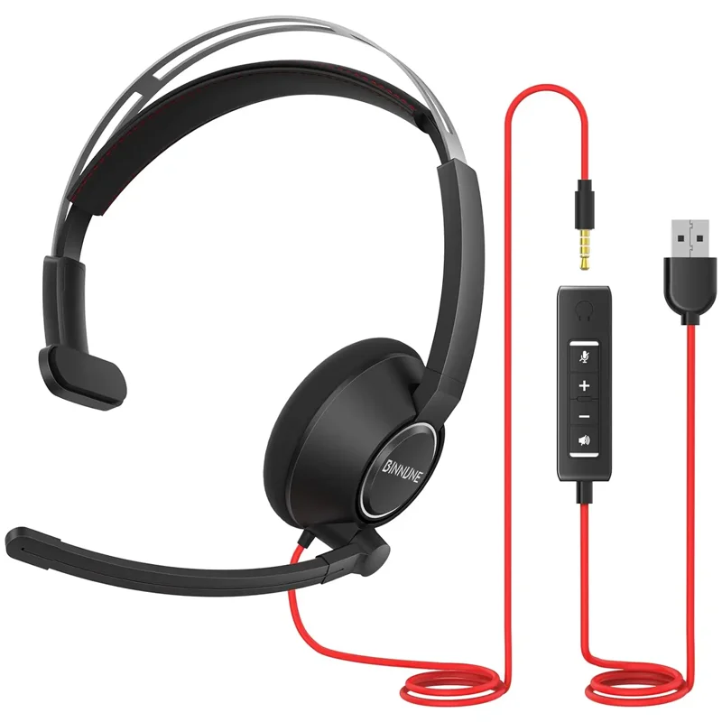 BINNUNE USB-Headset für Laptop, PC, Computer, kabelgebundene Arbeitskopfhörer mit Geräuschunterdrückung, Mikrofon für Büro, Konferenz, Callcenter