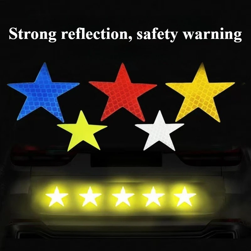 10 pçs criativo adesivos reflexivos carro e veículo elétrico decoração adesivos tiras de segurança cinco pontas estrela aviso adesivos