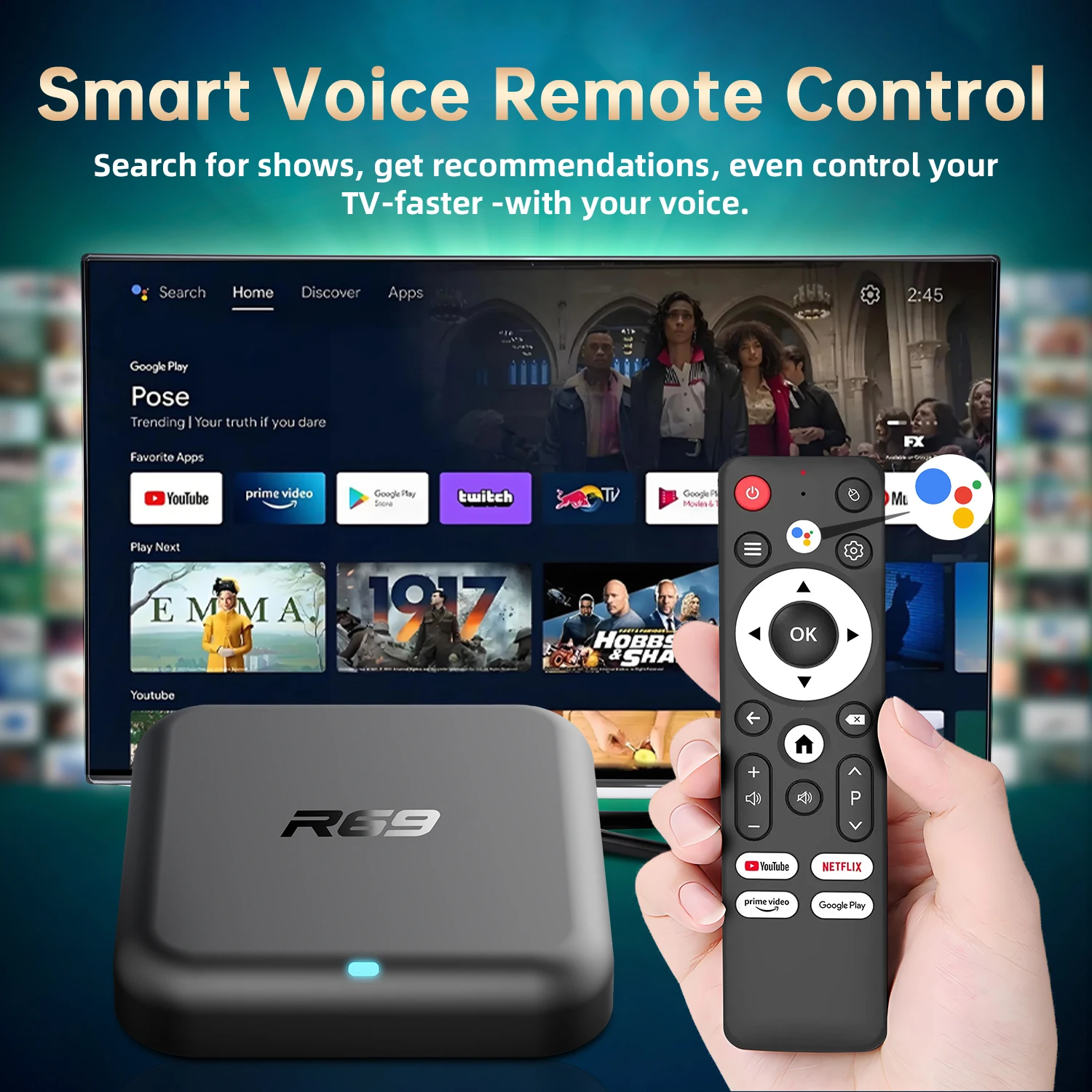 2025 Smart TV Box R69-1 Android 14 Ram 8GB Rom 128GB Streaming Media Player Bluetooth 5.4 5G Wifi Google Voice Set Top Box