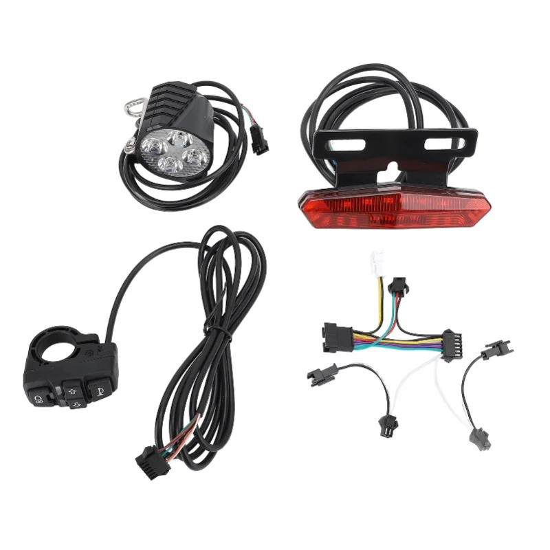 

Electric Headlight And Tail Light Set LED Front Rear Warning Lights Kit With Horn Switch Button For 24-48V Electric Bicycle