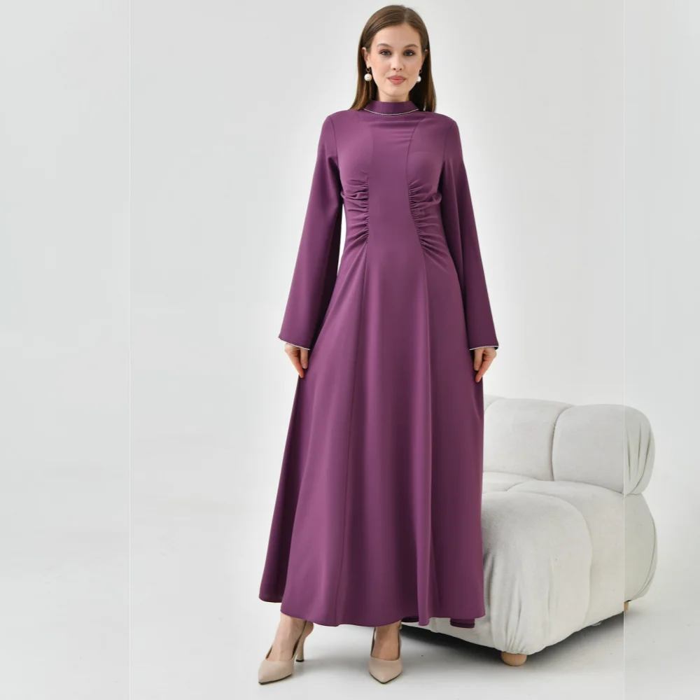 Jiayigong-Robe de Noël en jersey plissé personnalisé, robes mi-longues, ligne A, col haut, occasion sur mesure, Arabie saoudite