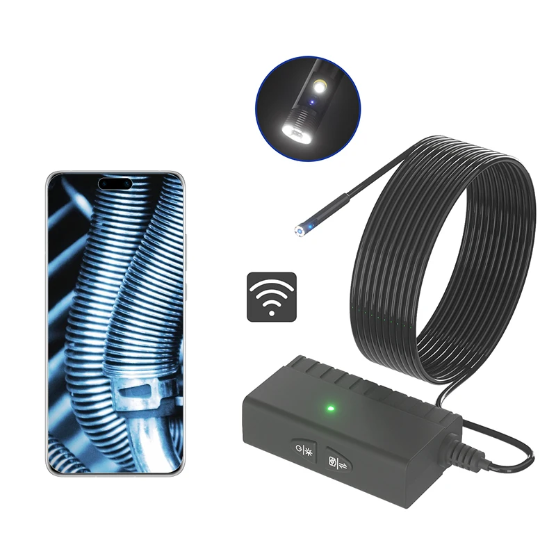 

for Dearsee Dual Lens Endoscoe Camera with Light 8mm Hard Cable 5m WiFi Borescope Inspection Camera for iPhone Android