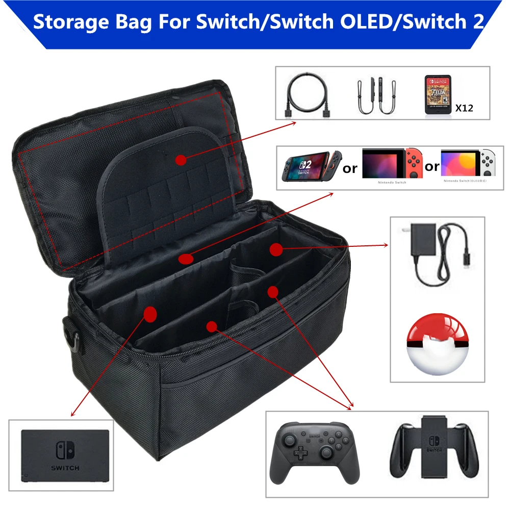 

Чехол для переноски большой емкости для переключателя/переключателя Oled/переключателя 2, чемодан для переноски, чехол для хранения игровых карт, большие аксессуары