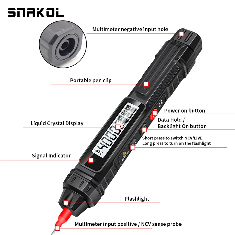 Smart Digital Multimeter 4000 Counts Non Contact High Precision Voltage Detector Pen Auto Range Capacitance OHm NCV Tester