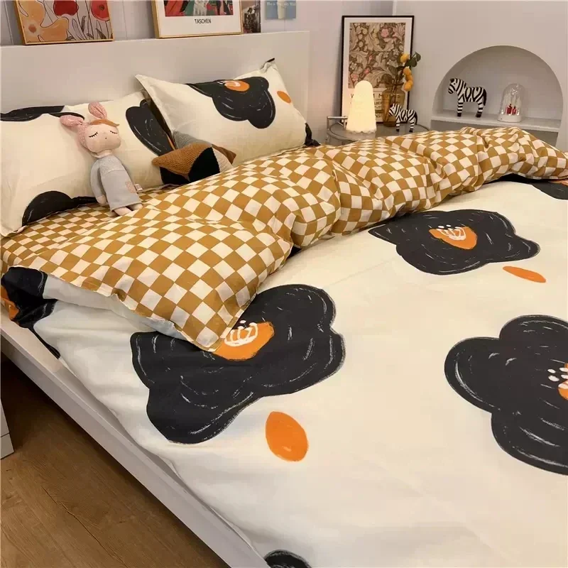 Cute White Duck Bedding Set Soft Home Textile Queen King Size Flat Bed Sheet Polyester Quilt Cover Pillowcase Kawaii Duvet Cover