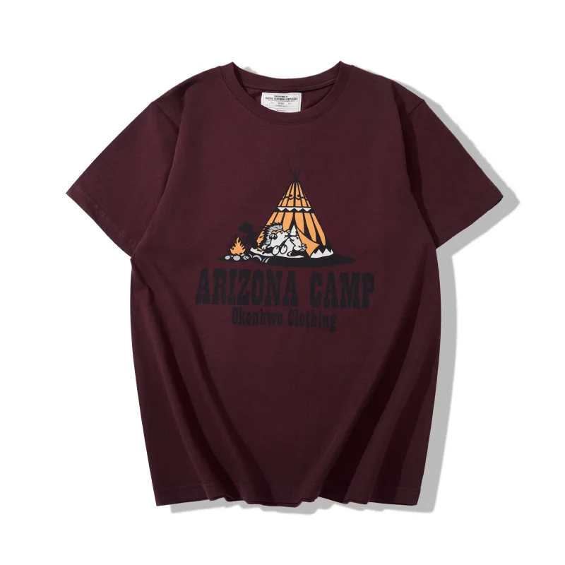 Summer 2026 New Arizona Camping T-shirt 200g American Western Indian Style Outdoor Printed Round Neck