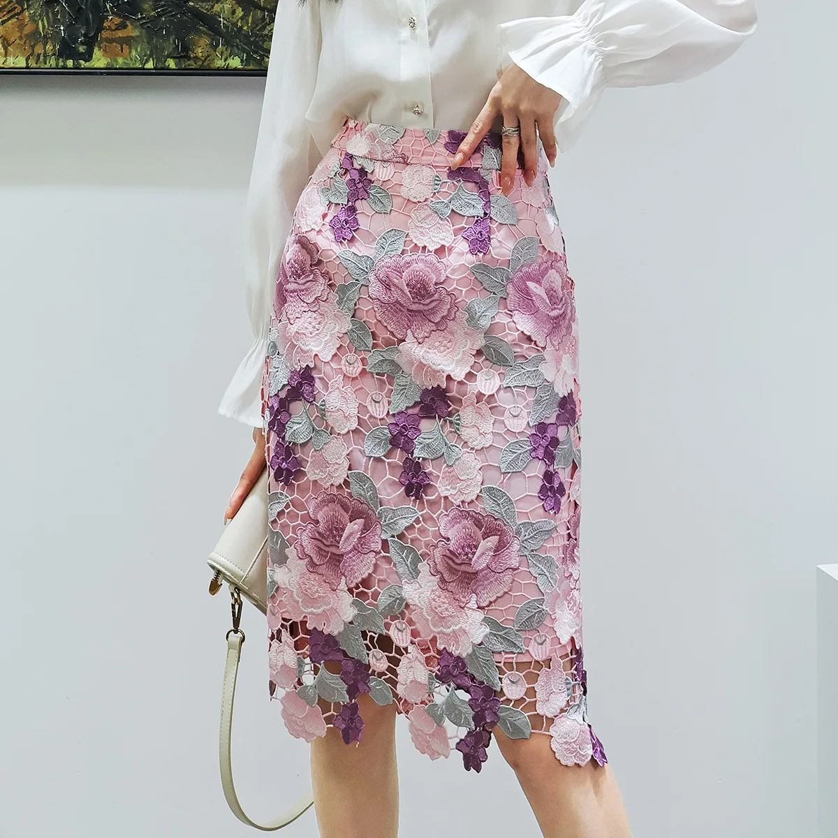 Floral Lace Pencil Skirt