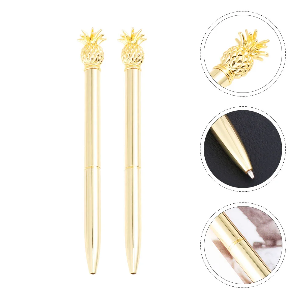 

2pcs Electroplated Gold Ballpoint Pen Replaceable Refill Student Business Writing Stationery Creative Signature Gift