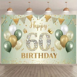 1pc 60th Birthday Banner, Green & Gold 60th Birthday Photography background, unisex birthday background, suitable for party bann