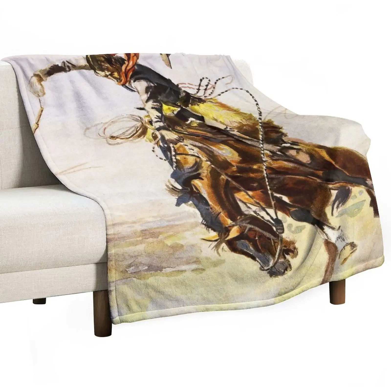 

“A Bad Hoss” by Charles M Russell Throw Blanket Camping Soft Plush Plaid Decorative Throw Flannel Blankets