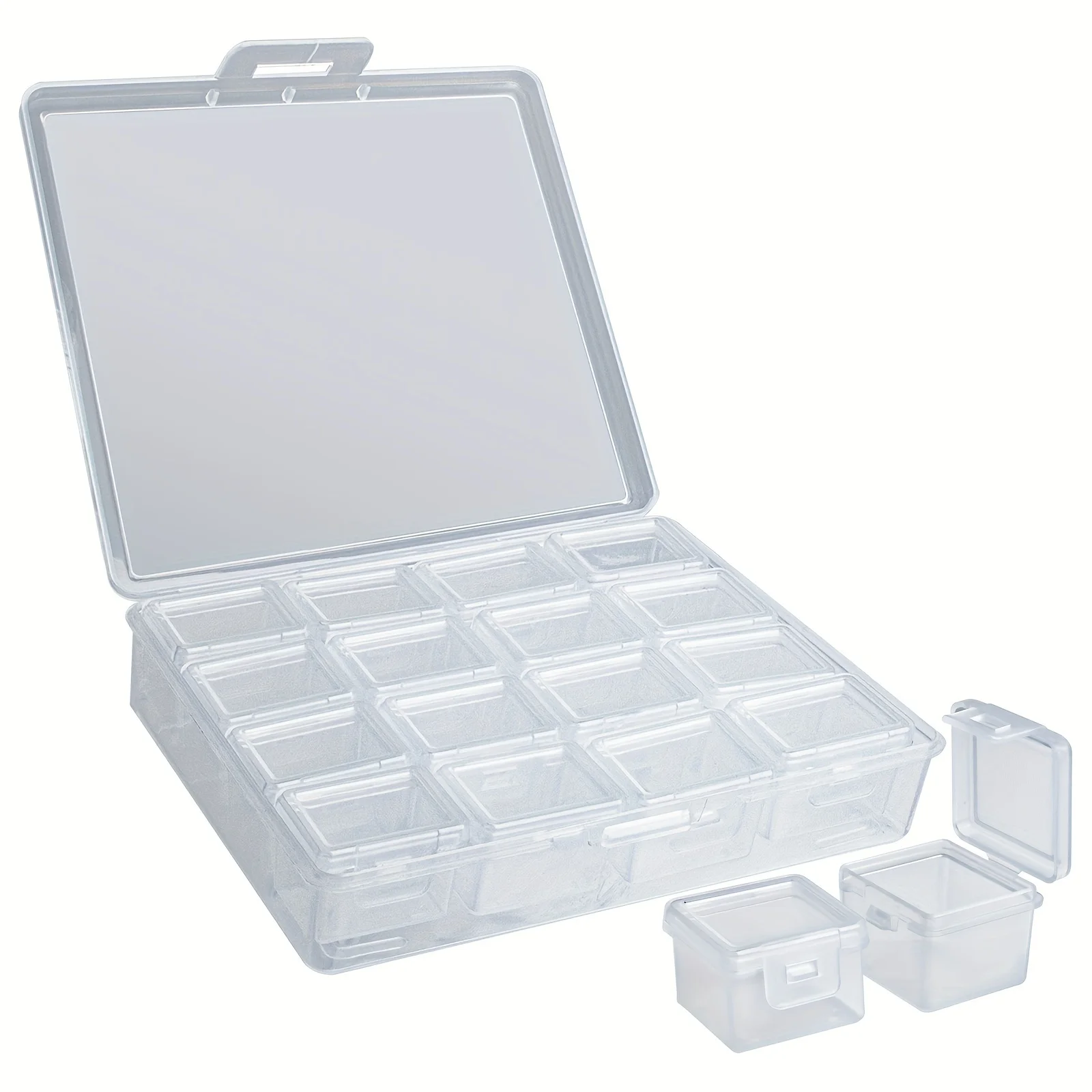 16-Piece Clear Plastic Storage Containers Set Stackable Organizer for Beads Jewelry Craft Materials Convenient Sturdy Bin