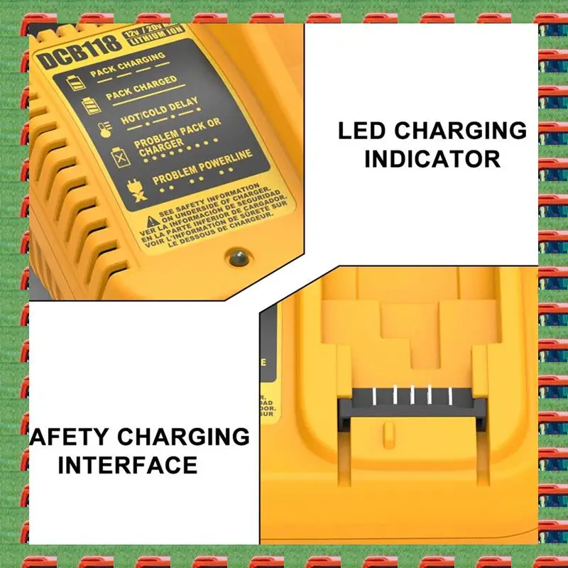 ABMO DCB118 DCB112 Carregador de bateria de lítio para Dewalt 10.8V 12V 14.4V 18V 20V DCB206 DCB205 DCB204 DCB203 DCB120