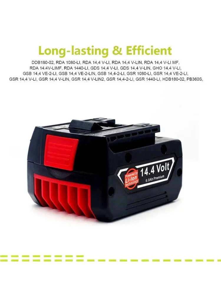 

For Bosch Power Tool Battery 14.4V 6.0Ah Screwdriver with GBH GDR GSR1080DDS180BAT614G