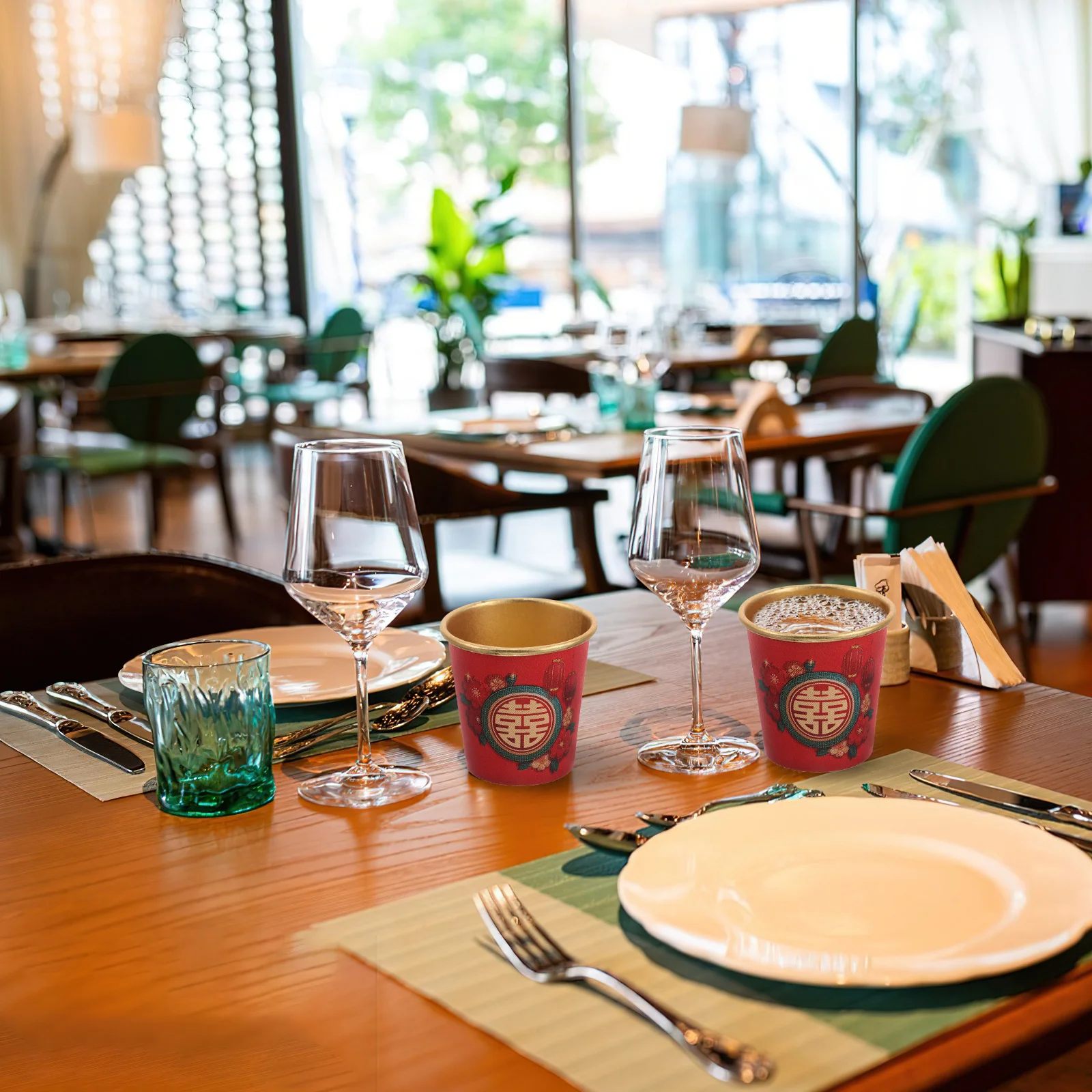 

50Pcs Red Paper Cups Chinese Wedding Disposable Glasses for Wine Tea Party Decoration Tableware