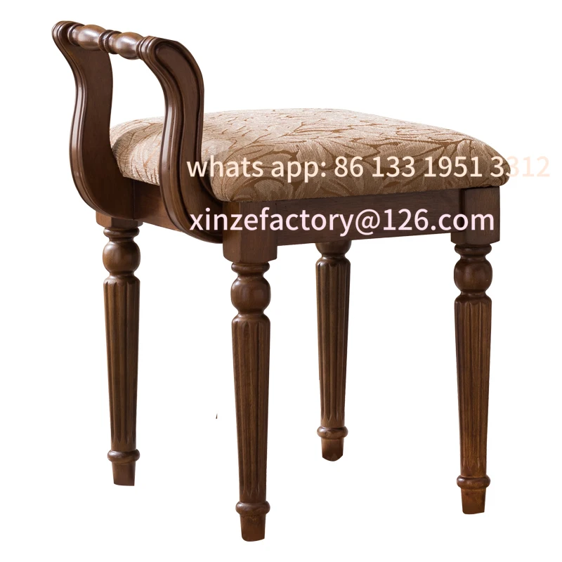 

K8 European dressing stool American all-solid wood makeup stool backrest dresser chair simple fabric soft bag princess stool