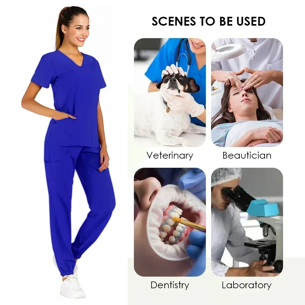 Multilcolors 병원 의료 스크럽 정장 유니폼 여성 남성 스크럽 세트 미용 작업복 간호사 액세서리 치과 수술복