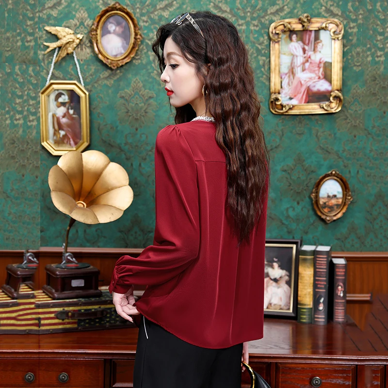 Vintage frauen Hemd Feste Beiläufige Chiffon Hemd Mode Lose Frühjahr/Sommer Koreanische Kleidung Langarm Spitze Frauen Top