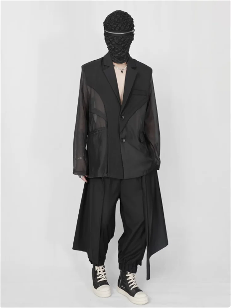 سترة بدلة غير رسمية فضفاضة مرقعة من الشيفون شفافة على الطراز الليلي والشعبية لصيف 2025 #5