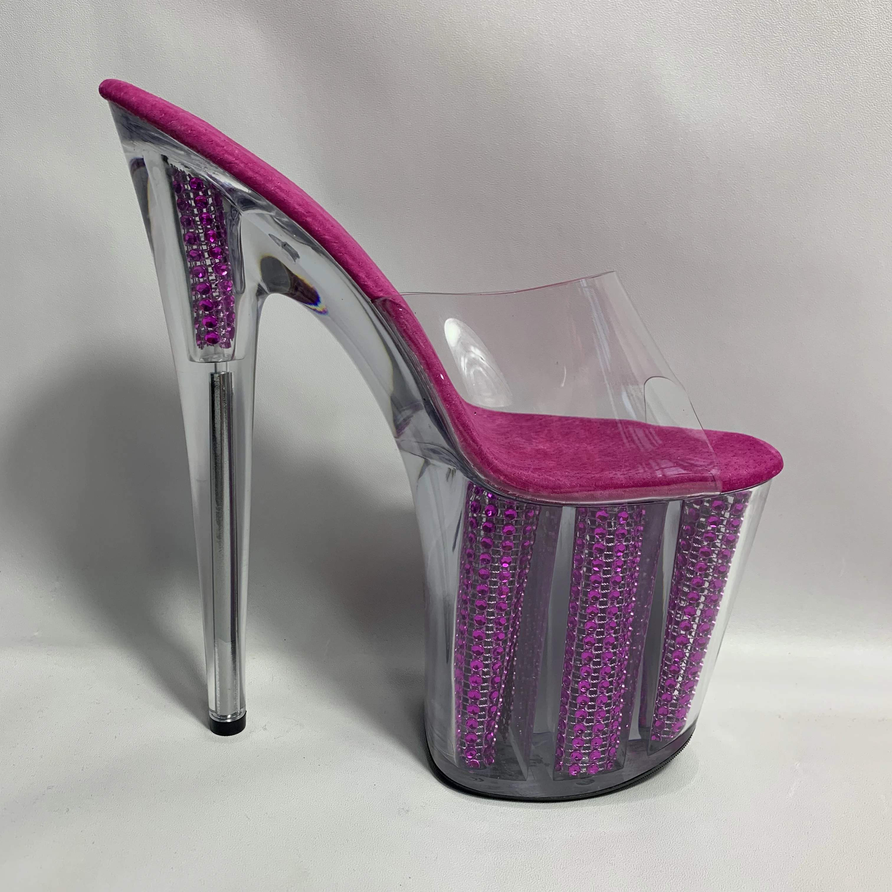 Latest purple sequin platform, summer model stage walk sandals, 8 inch, sexy nightclub 20 cm high heel slippers