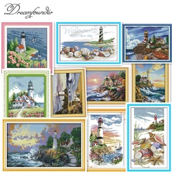 Lighthouse (4) cross stitch kit sea side 14ct count printed canvas 11ct fabric x stitching embroidery DIY handmade needlework