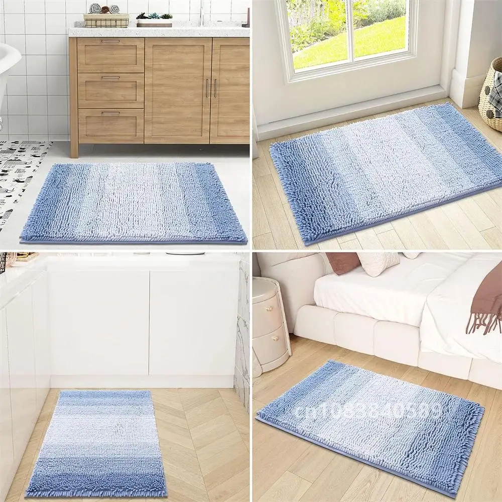 Olanly Chenille Striped Bathroom Rug Mat Extra Thick Absorbent Bath Rug Non-Slip Soft Plush Shaggy Bath Carpet Machine Wash Mats