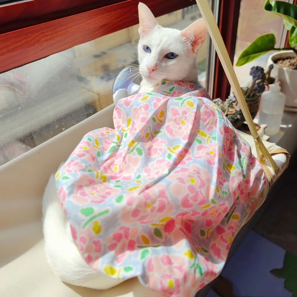 Floral Sleeveless Cotton Dress for Sphynx Summer Pink Suspended bubble Skirt For Female Cats Soft Coat for Devon Rex in Spring