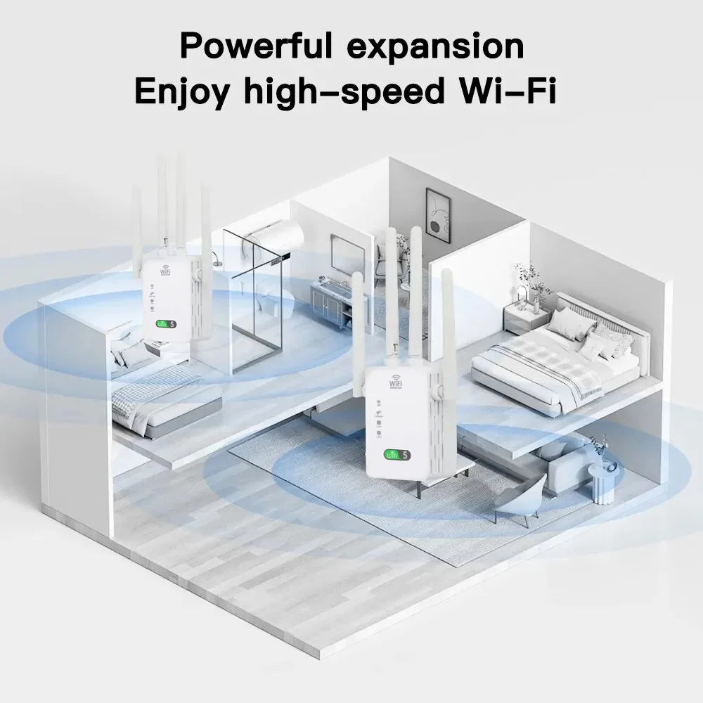 1200Mbps WiFi Repeater Wireless Extender Dual-Band 2.4G/5Ghz Wi-Fi Extender Booster Network Amplifier Long Range Signal