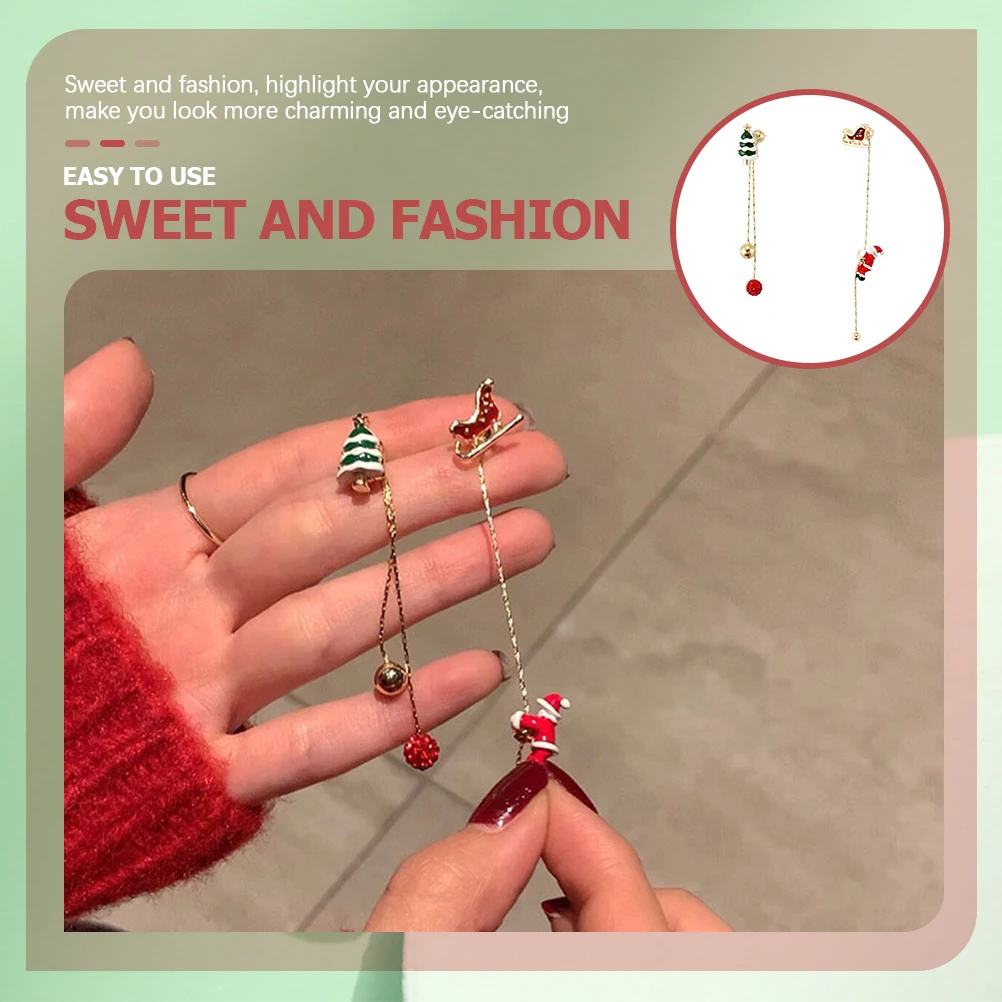 

1 Pair Long Chain Tassel Drop Santa Asymmetric Dangle For Women Christmas Party Ear Jewelry Gift Tassel Long Drop Christmas Tree