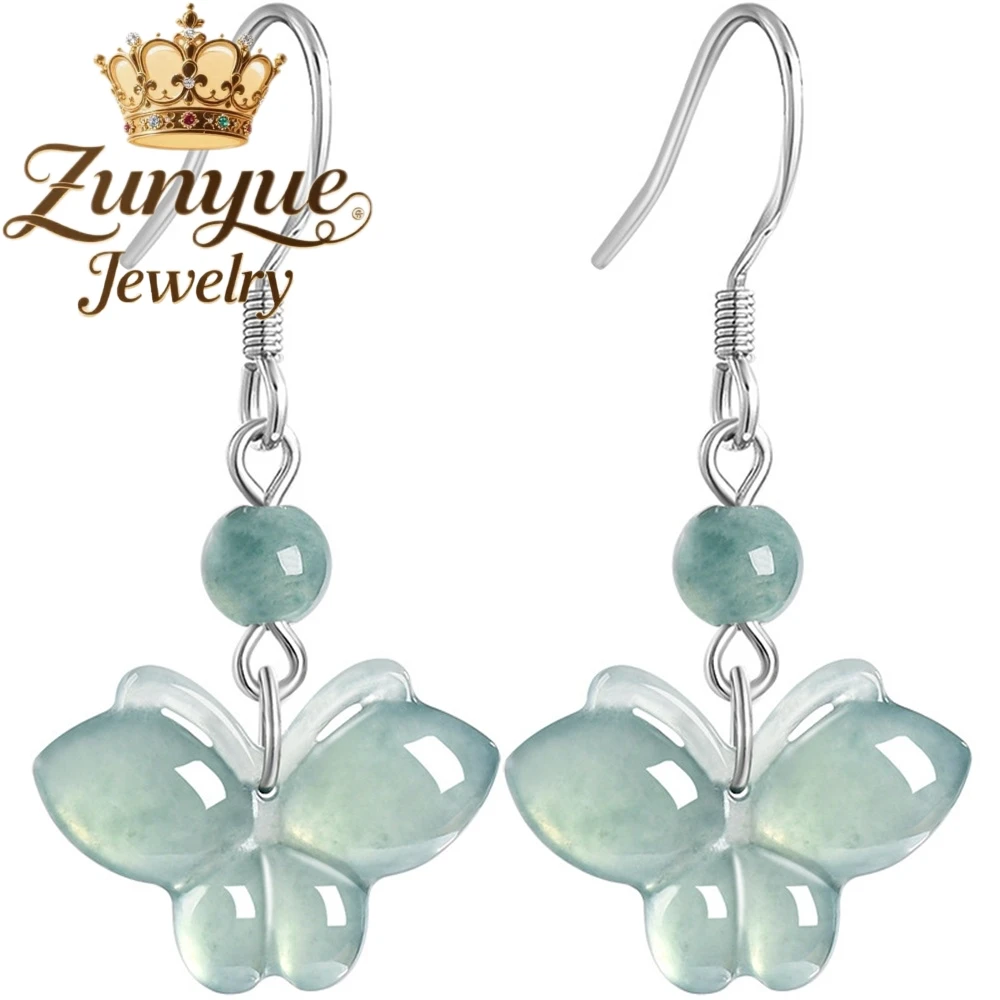 

Высококачественные серьги из серебра S925 с натуральным нефритом А-класса и голубым водным бантом, женские серьги и серьги в древнем стиле из ледяного жадеита