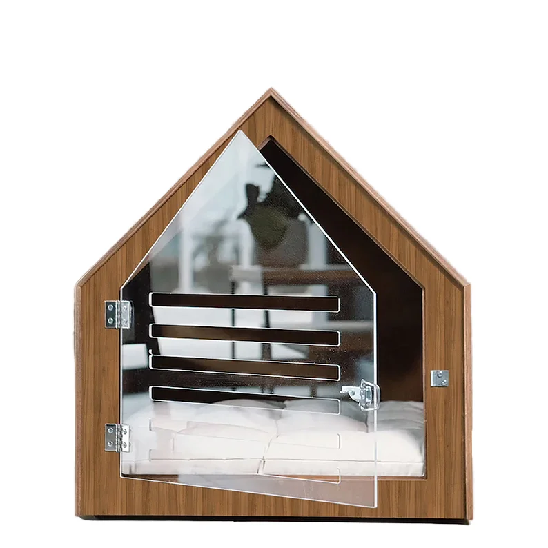 

Customized Luxury Solid Wood Indoor Dog Bed Furniture Sustainable Pet Cage With Printed Pattern