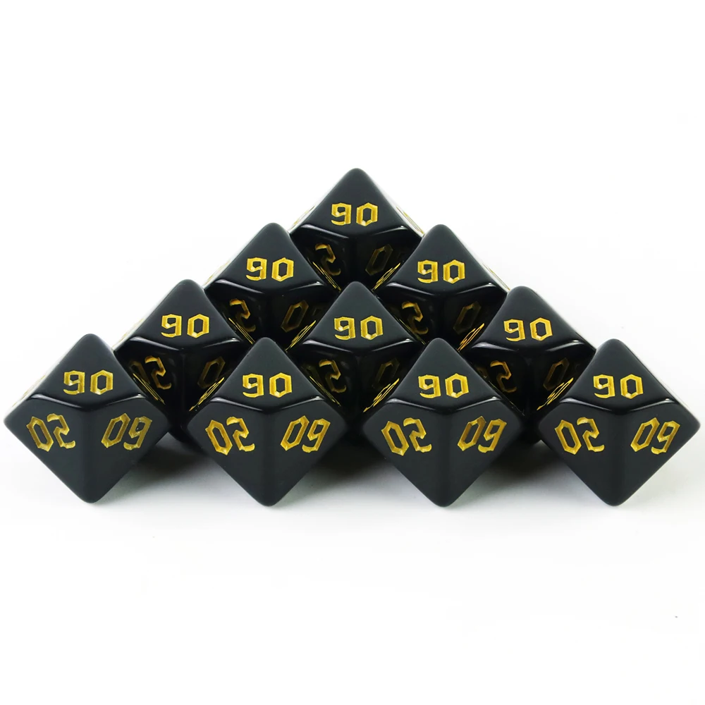 Dadi poliedrici D10(00-90) Set di dadi da gioco digitali colorati per giochi DND RPG giochi da tavolo fai da te, dadi neri a 10 lati