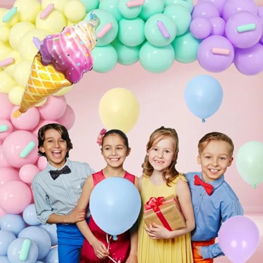 Décorations de fête d'anniversaire sur le thème de la crème glacée pour filles, Kit en arc de guirlande de ballons avec toile de fond joyeux anniversaire, fourniture complète de fête