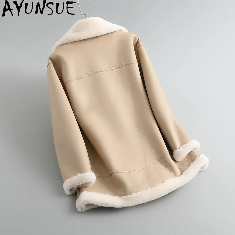 AYUNSUE Damenjacke aus natürlicher Wolle, mittellange Lammfelljacke, Damenbekleidung, elegant, Winter, neu in Oberbekleidung, 2025, Abrigo Mujer