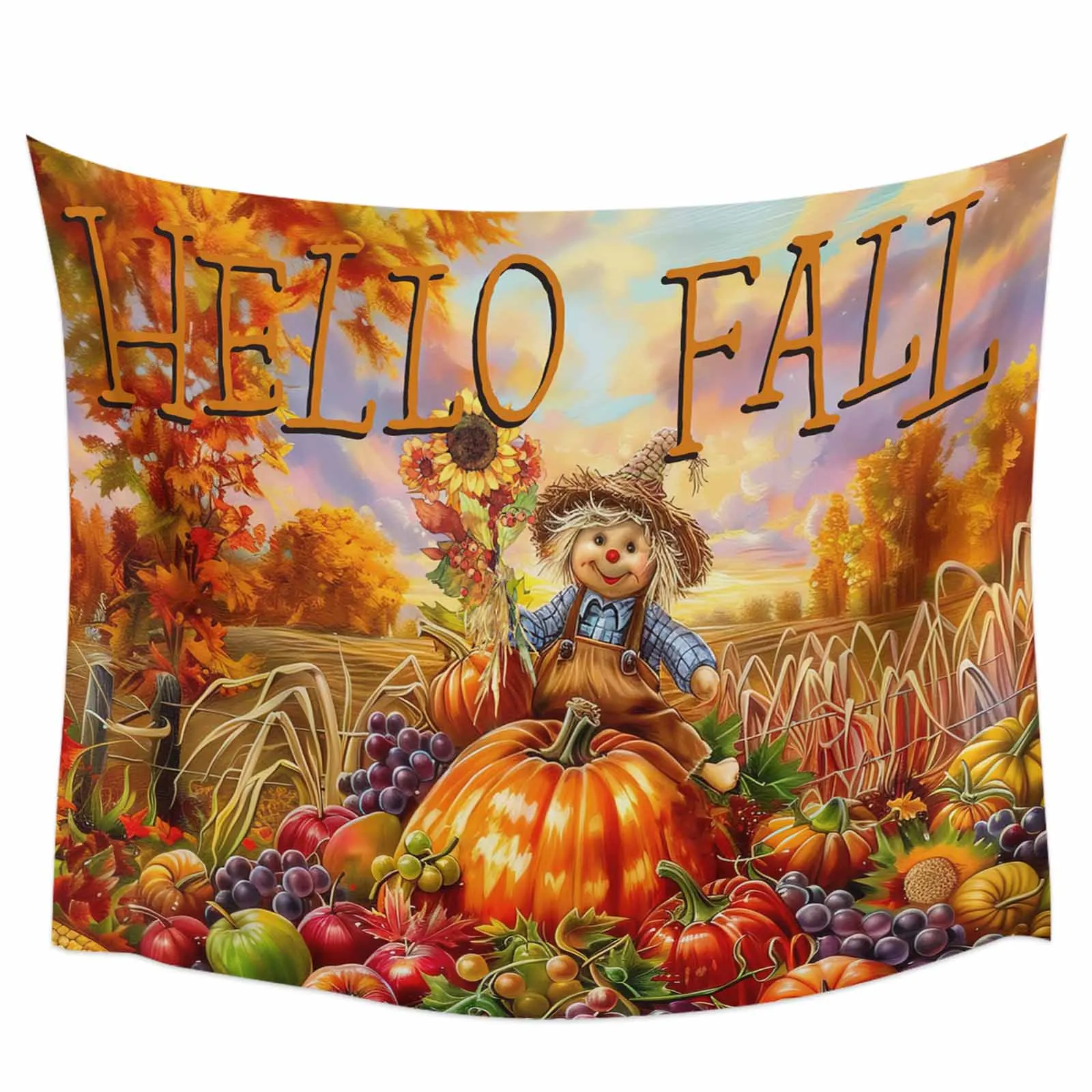 Fall Farm Pumpkin Fruit Scarecrow Tapestry Wall Hanging Custom Boho Decoration Wall Tapestry Home Decor Hanging Cloth