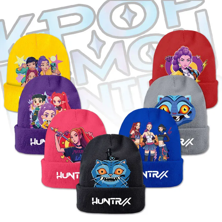 

Anime KPop Demon Hunters Knit Hat Rumi Mira Zoey Cute Cartoon Character Printed Cap Winter Outdoors Warm Beanies Headgear Gift