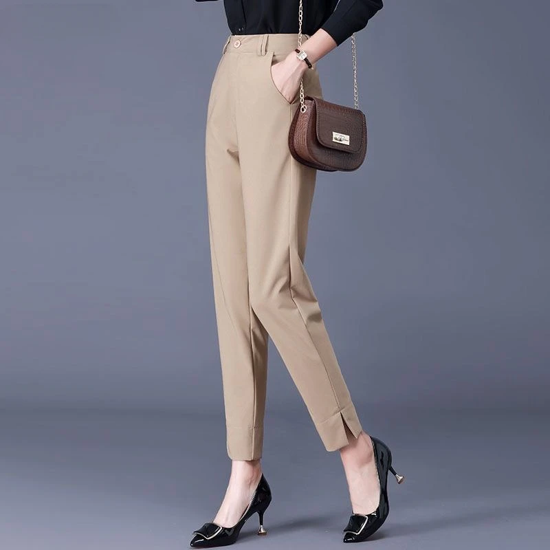 

Spring Summer Solid Skinny Pants Button Pockets Fake Zippers Casual Formal Classic Simplicity Office Women's Clothing 2024 A307