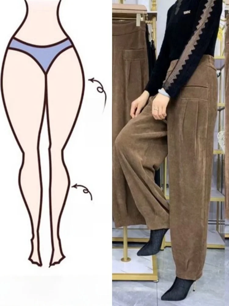 Pantaloni Harlan a vita alta Thiened Fce Pantaloni lunghi da donna con lanterna in velluto drappeggiato dimagrante Pendolarismo Sle Colore puro Coreano Ve...