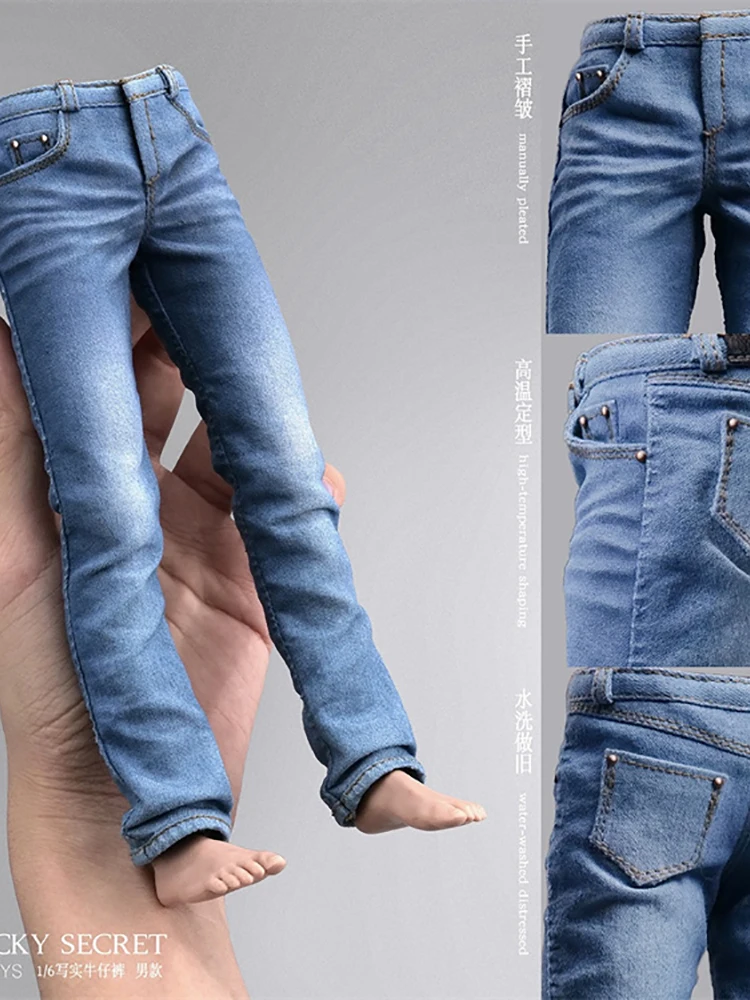 Vstoys 24xg108 masculino 24xg109 feminino 1/6 figura de ação luz/azul profundo calças jeans slim stretch brinquedos acessório para corpo de 12"