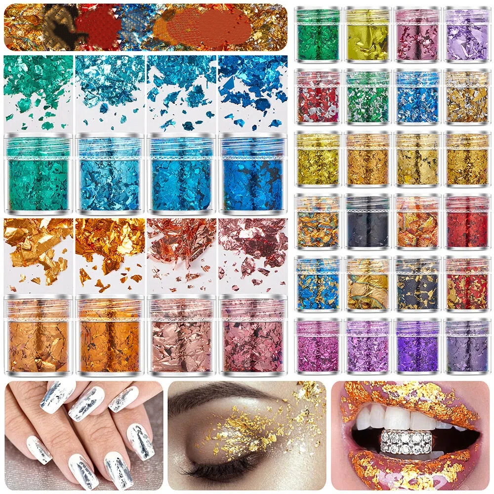 Juego de 4 Piezas de Papel Metálico Dorado, Plateado y Multicolor, Hojuelas de Aluminio Irregulares, Brillo, Resina Epoxi Hecha a Mano, Decoración, Suministros para Hacer Velas