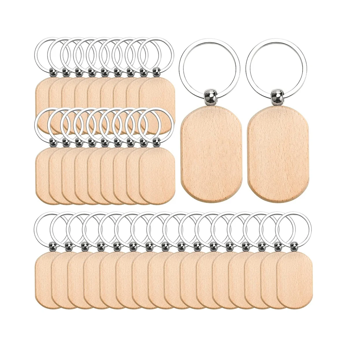 110PCS Wood Keychain Blanks, Unfinished Wood Key Tag, Wood Engraving Blanks Key Chain for DIY Crafts-Rounded Square