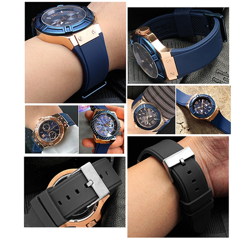 Silicone Rubber Watch Band for Guess W0247G3 W0040G3 W0040G7 Brand Watch Strap Men Sport Waterproof Blue Black Bracelet 22mm