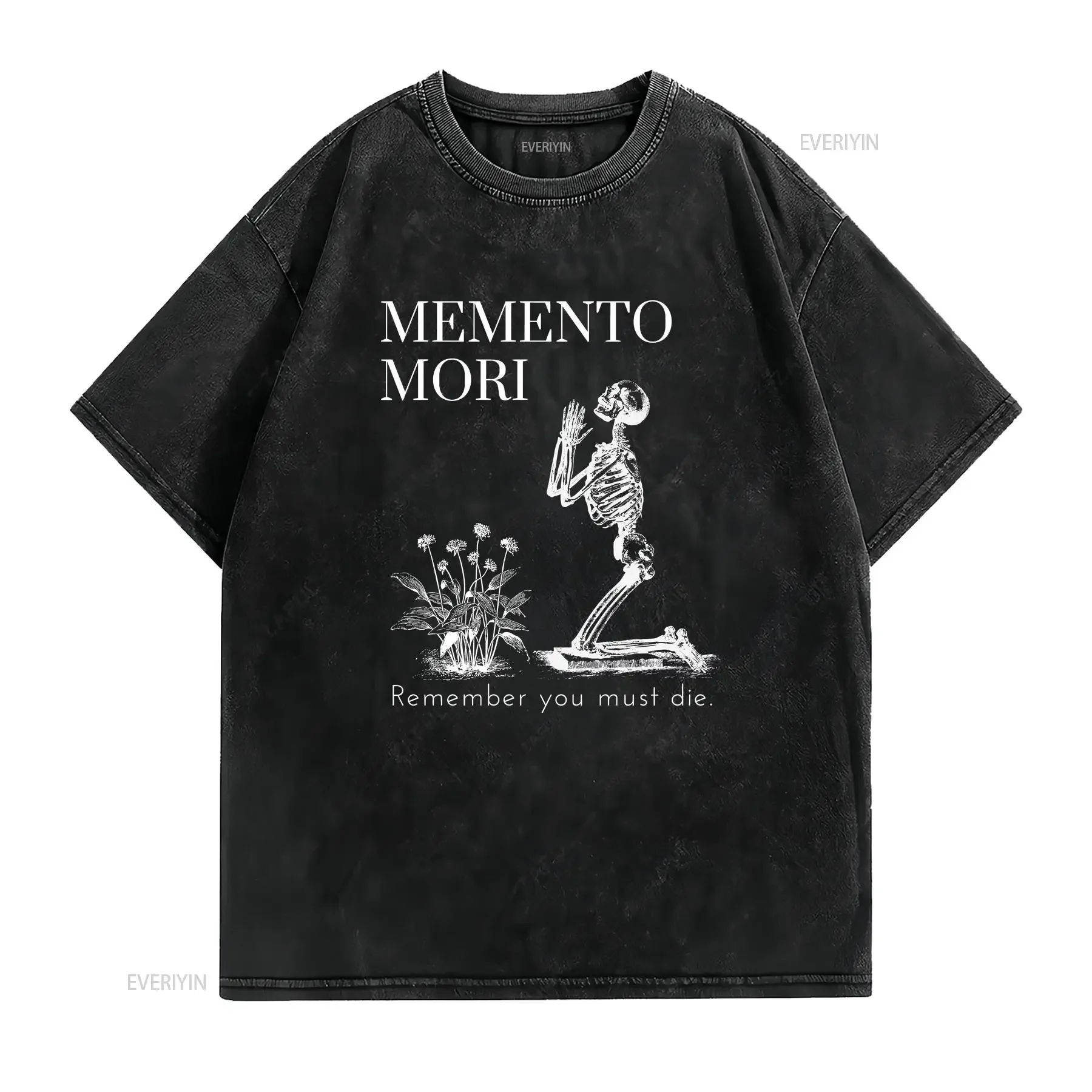 Catholic T Shirt Memento Mori Halloween All Souls Saints vintage Washed fashion streetwear Comfortable Slightly Versatile