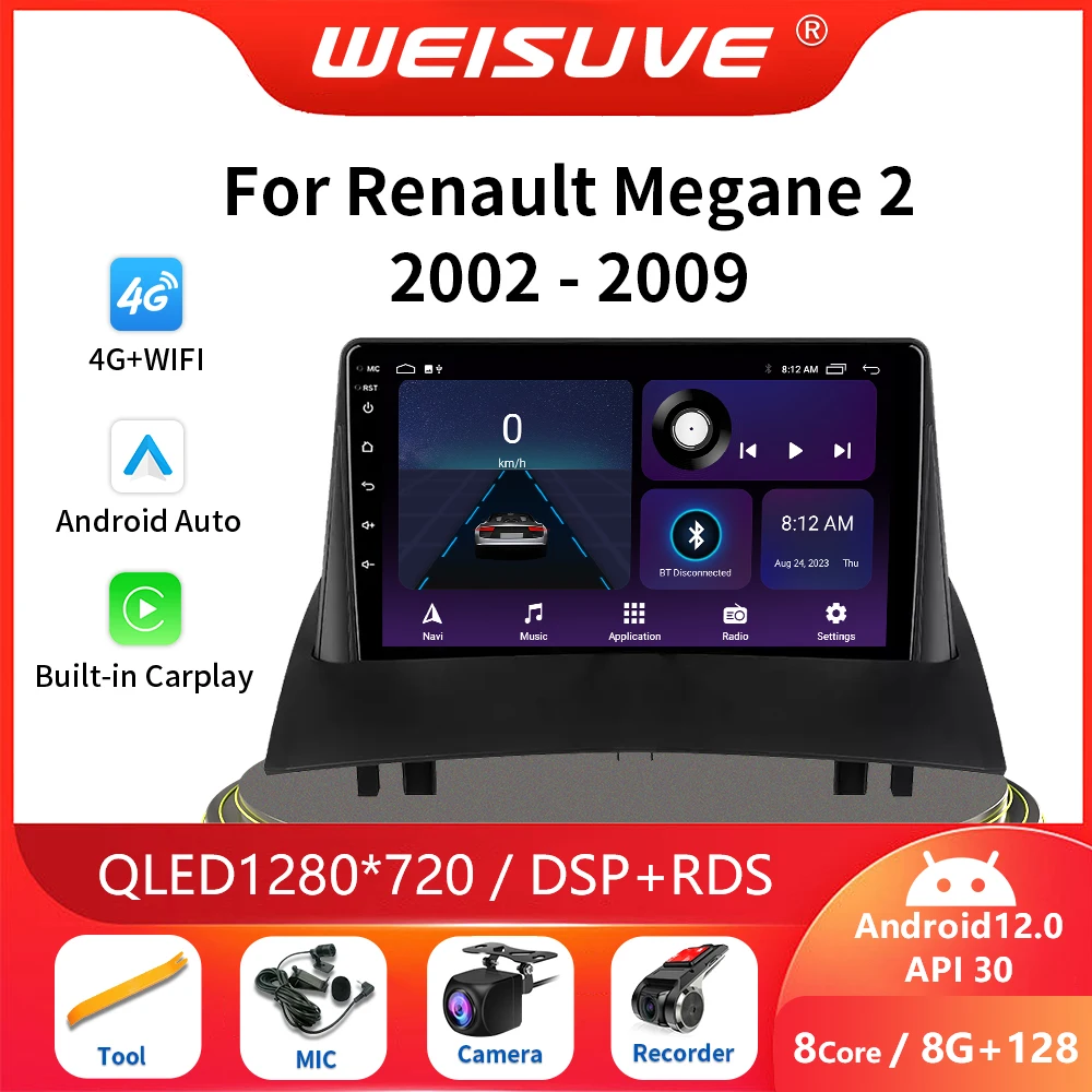 

2Din Android13 For Renault Megane 2 2002-2009 Car Radio Multimedia Video Player Navigation GPS CarPlay Stereo Speakers autoradio